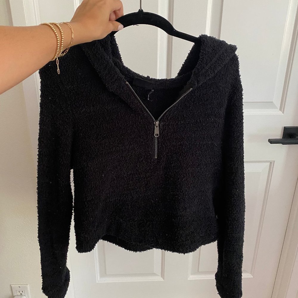 fuzzy black hoodie